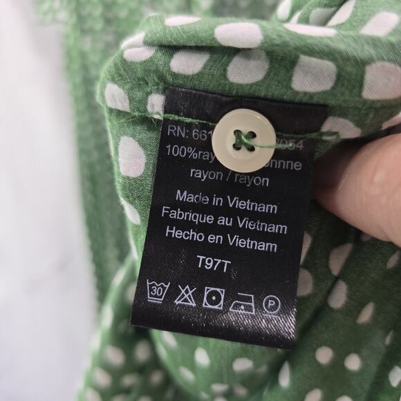 Anthropologie Top Womens XS Green White Tank Polka Dot Blouse Notch Popover - Picture 8 of 9